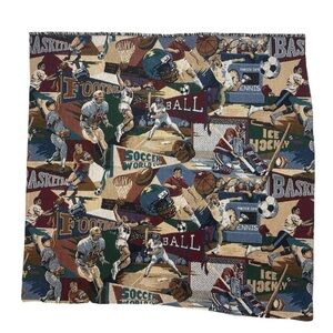 Tapestry Fabric Sports Theme 27” X 27” Cotton Blend Baseball Football Soccer NEW